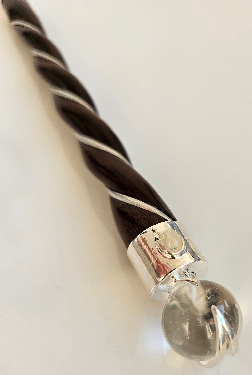 rosewood, clear quartz and rainbow moonstone wand 