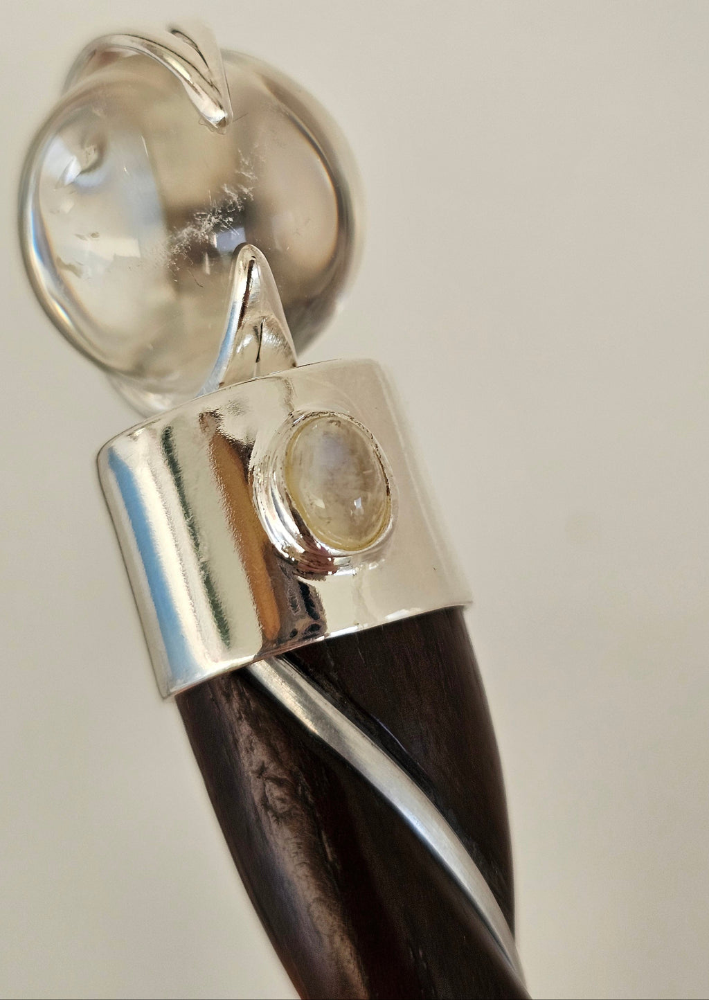rosewood, clear quartz and rainbow moonstone wand 
