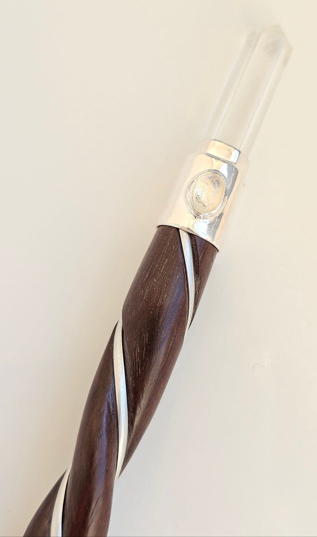 rosewood, clear quartz and rainbow moonstone wand 