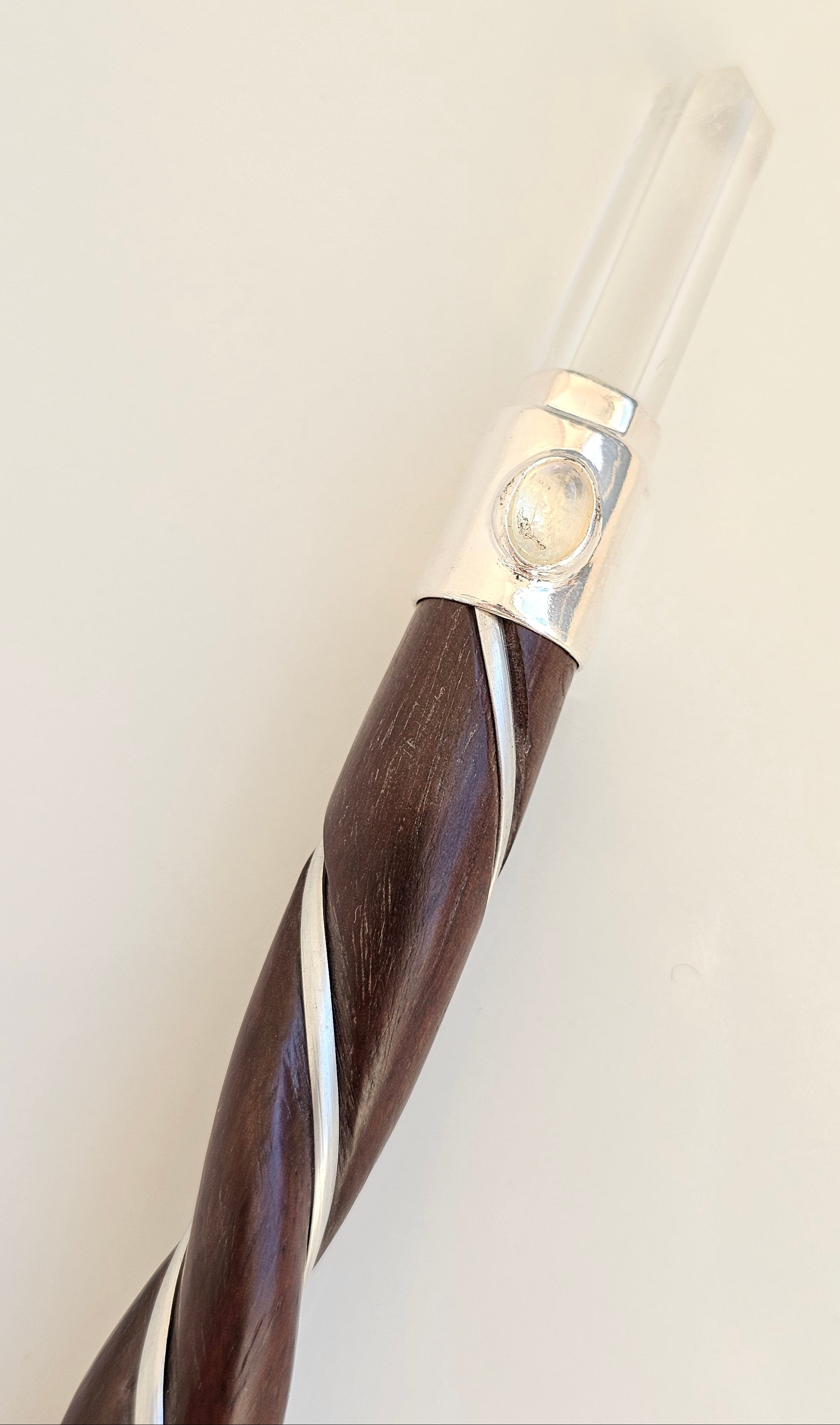 rosewood, clear quartz and rainbow moonstone wand 