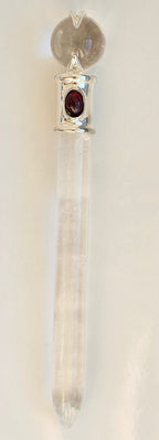 clear quartz and garnet crystal wand 