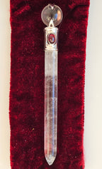 clear quartz and garnet crystal wand 