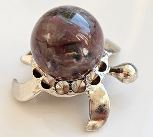 Turtle (3cm-ocean jasper sphere on a turtle sphere stand-random pick)