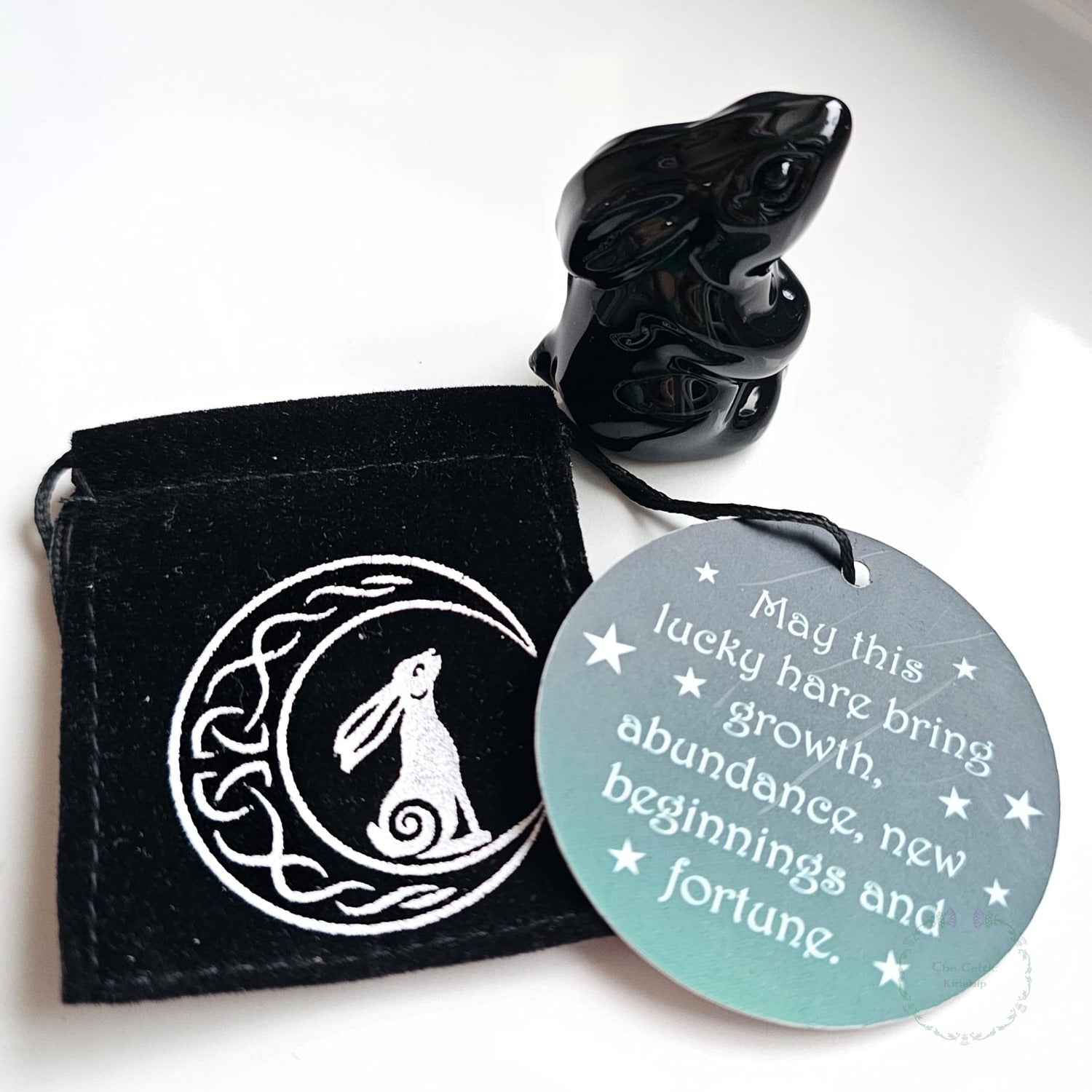 Lucky celtic hare glass figurine with pouch