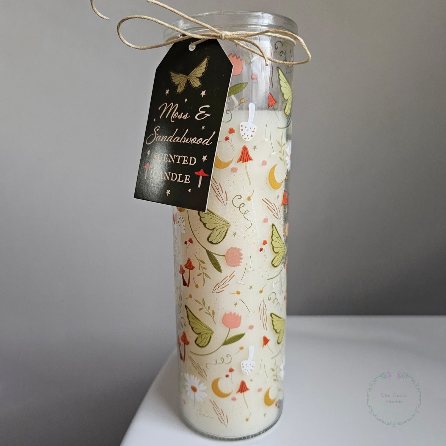 Moss and Sandalwood fairy folklore glass tube candle with a 60 hour burn time 