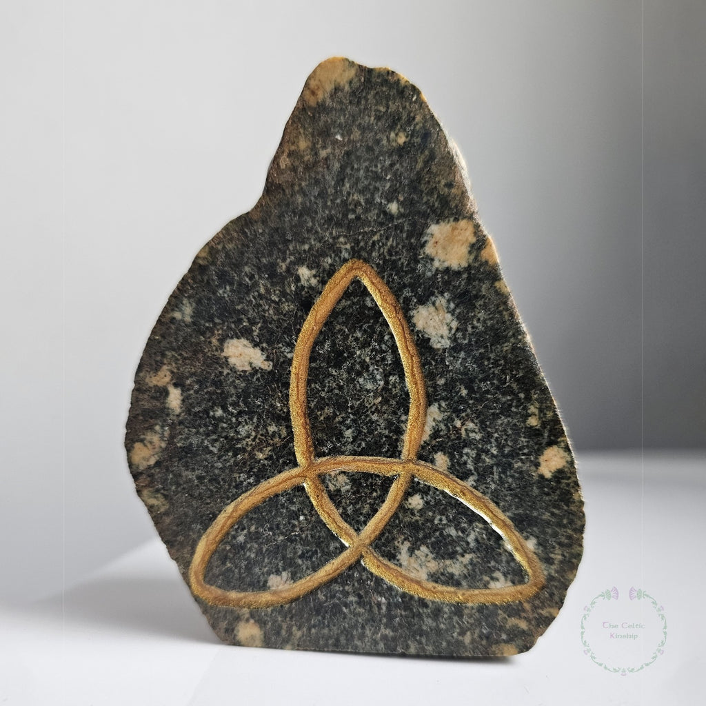 Preseli Bluestone standing stone from Wales with celtic triquetra design