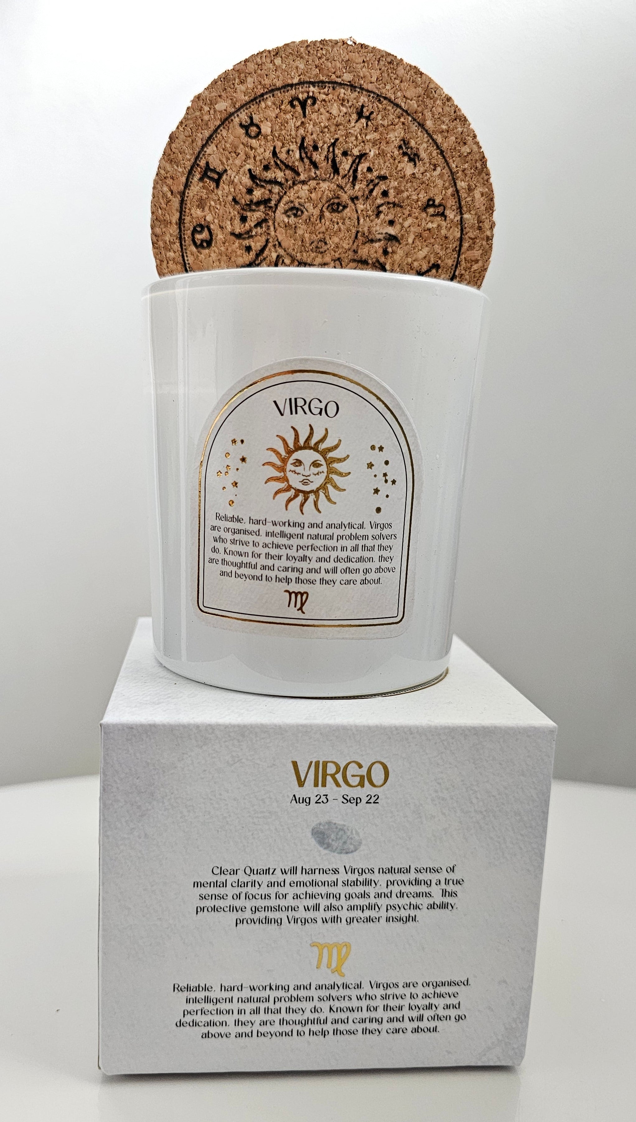 Virgo white zodiac candle with crystals 