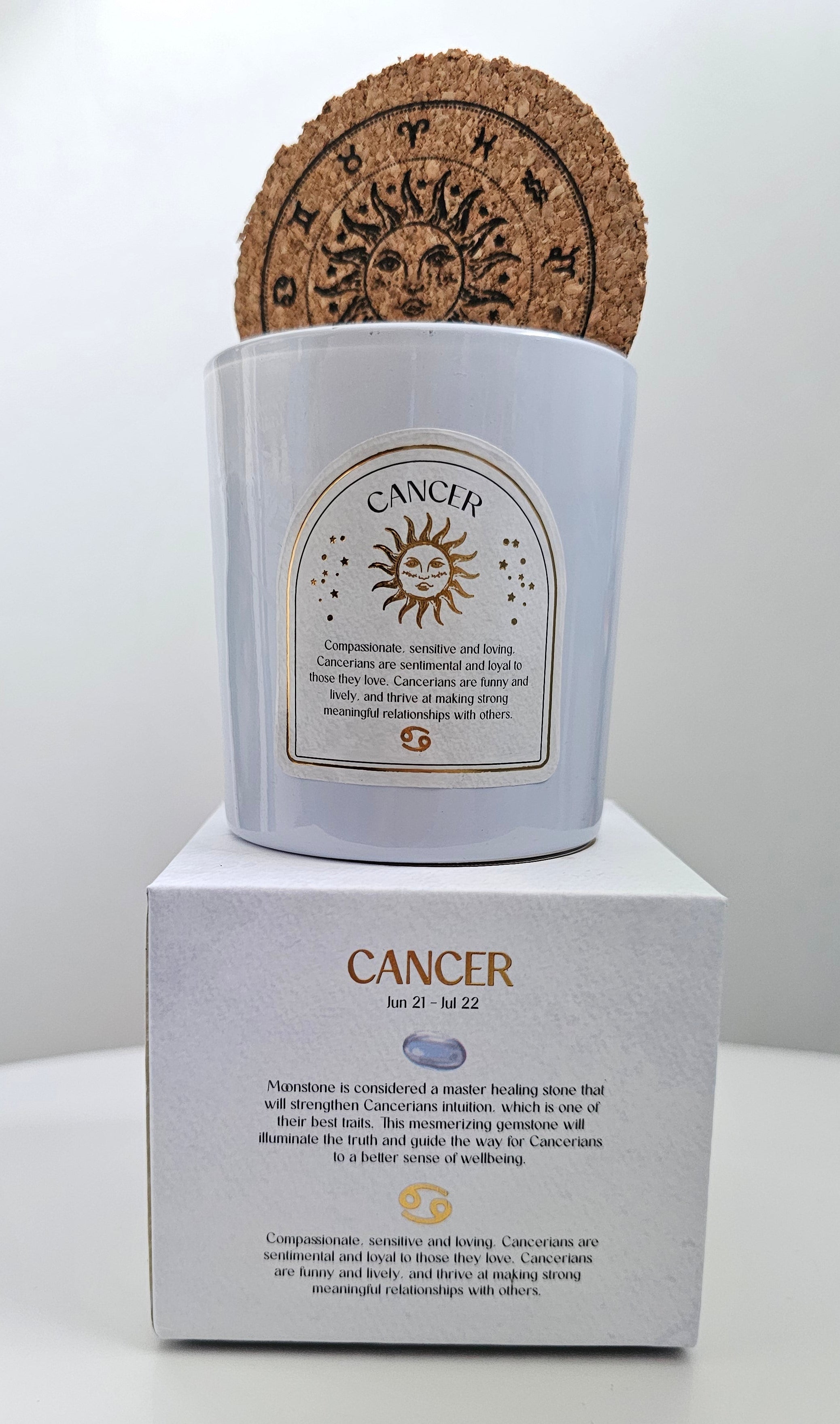 Cancer grey zodiac candle with crystals 