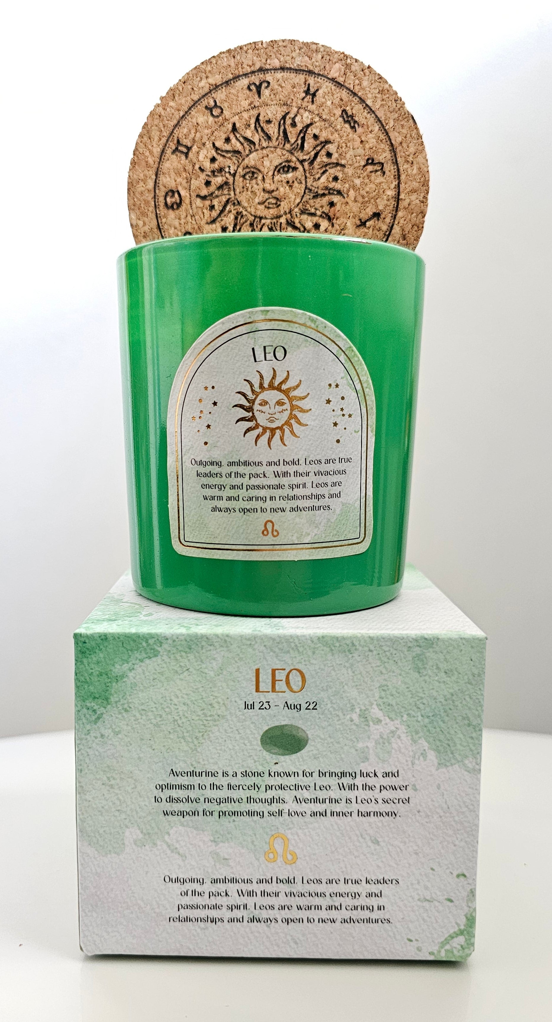 Leo green zodiac candle with crystals 
