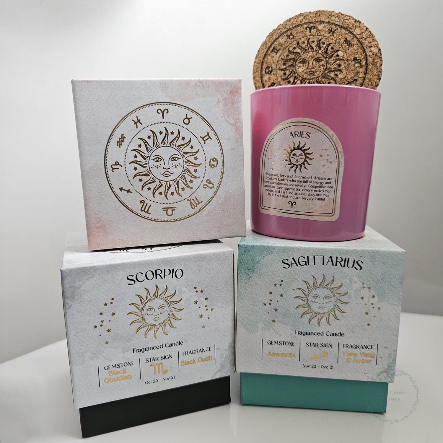 Zodiac crystal chip candles in presentation box 