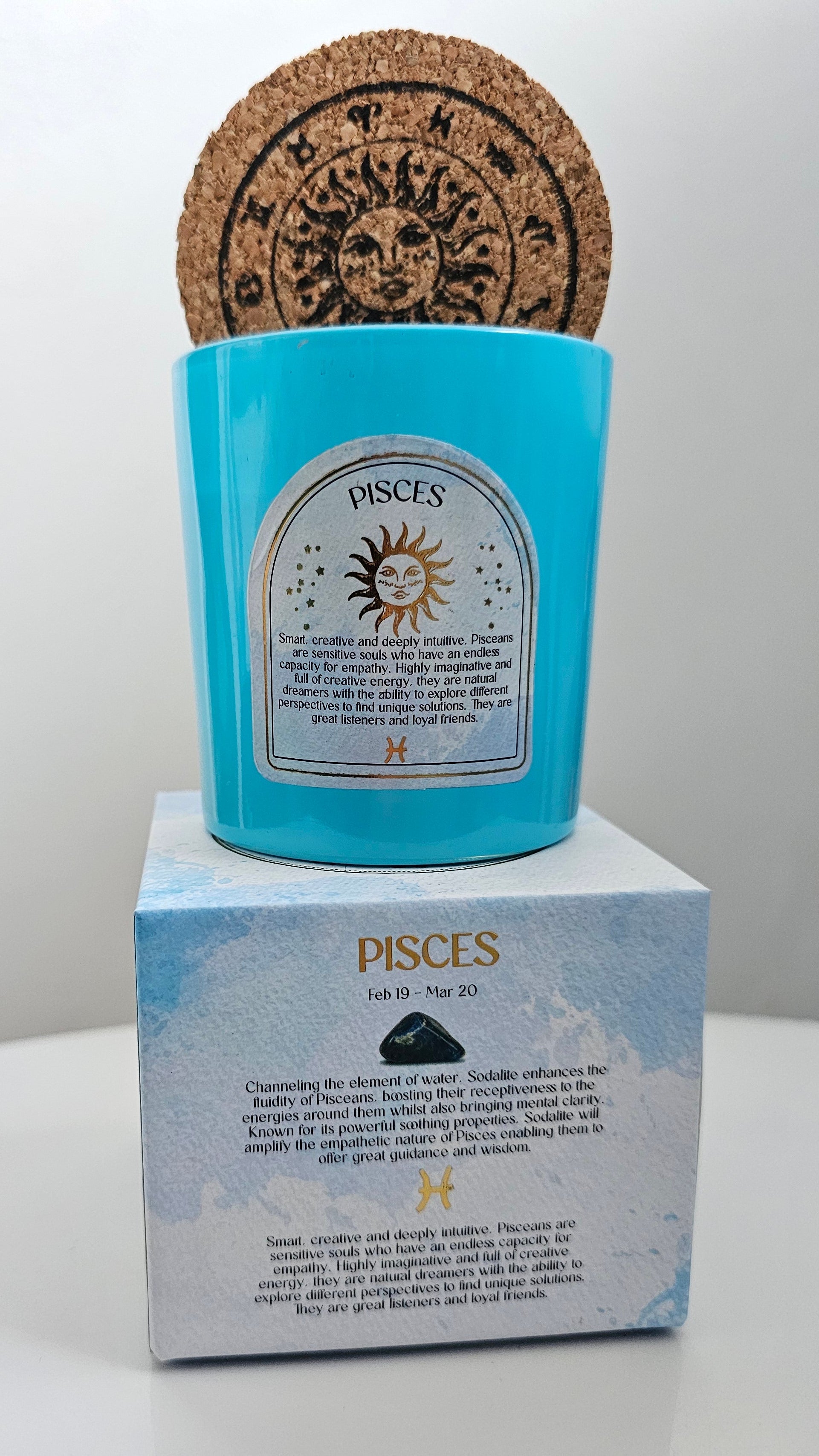 Pisces blue zodiac candle with crystals 