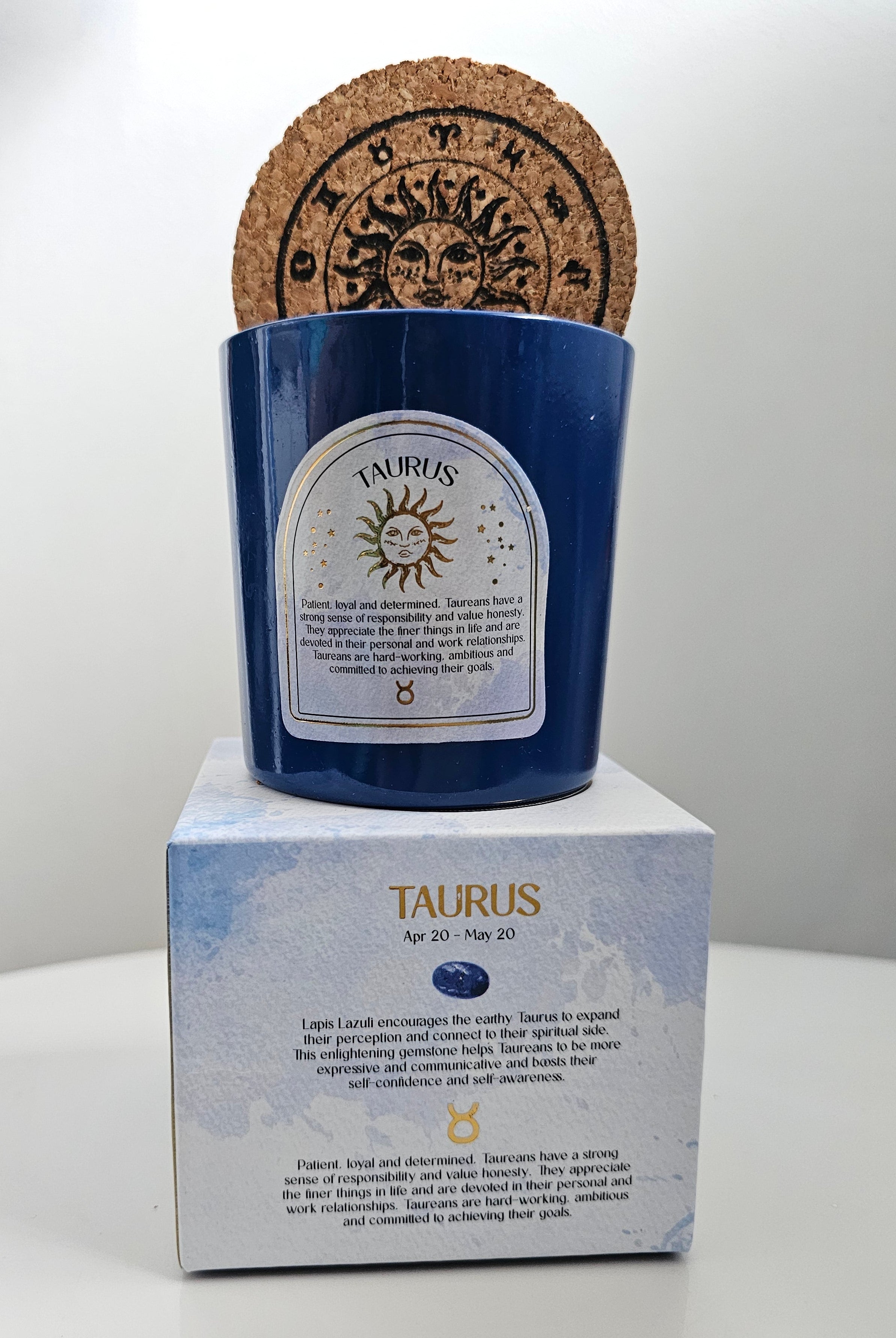 Taurus dark blue zodiac candle with crystals 