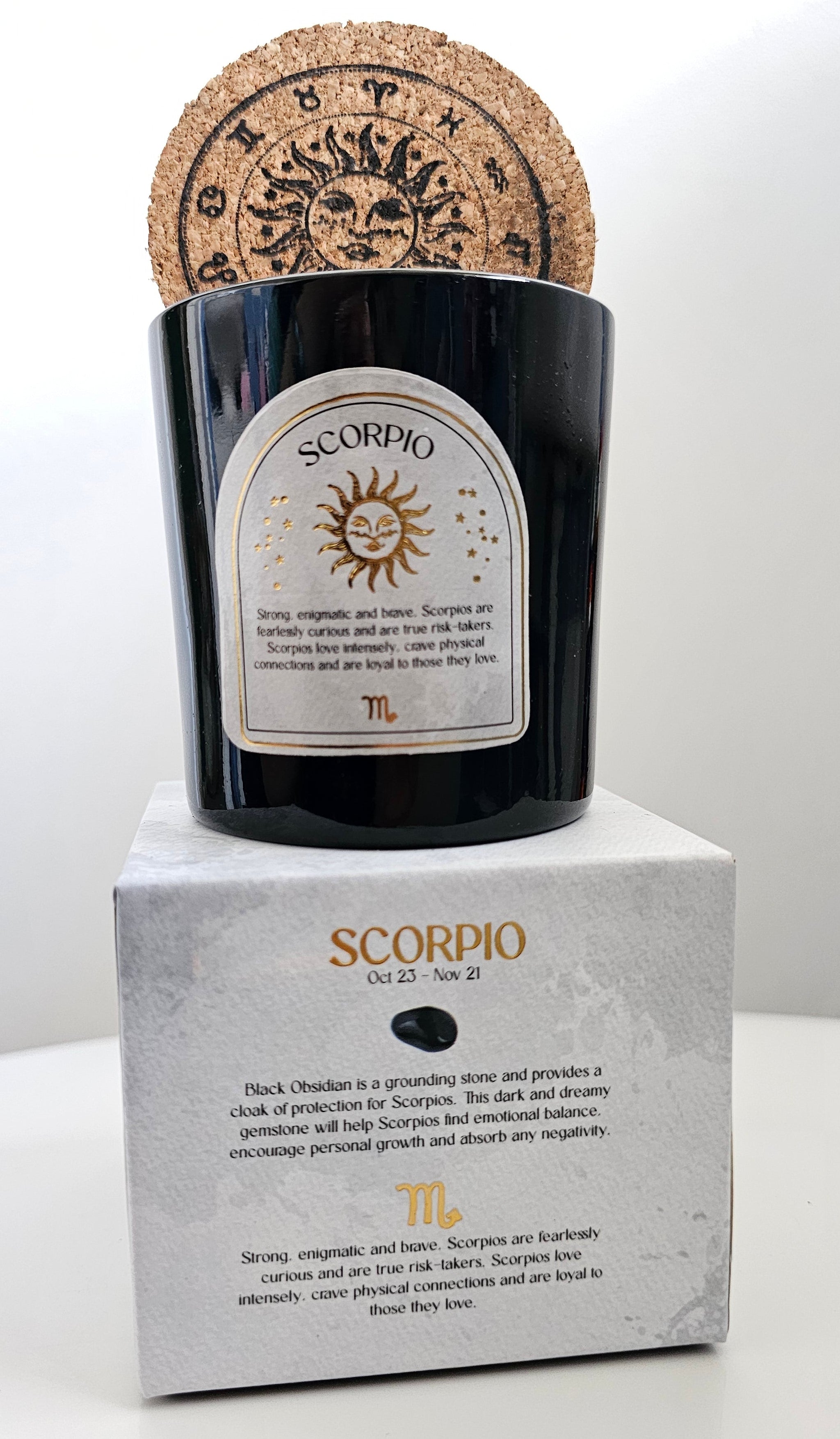 Scorpio black zodiac candle with crystals 