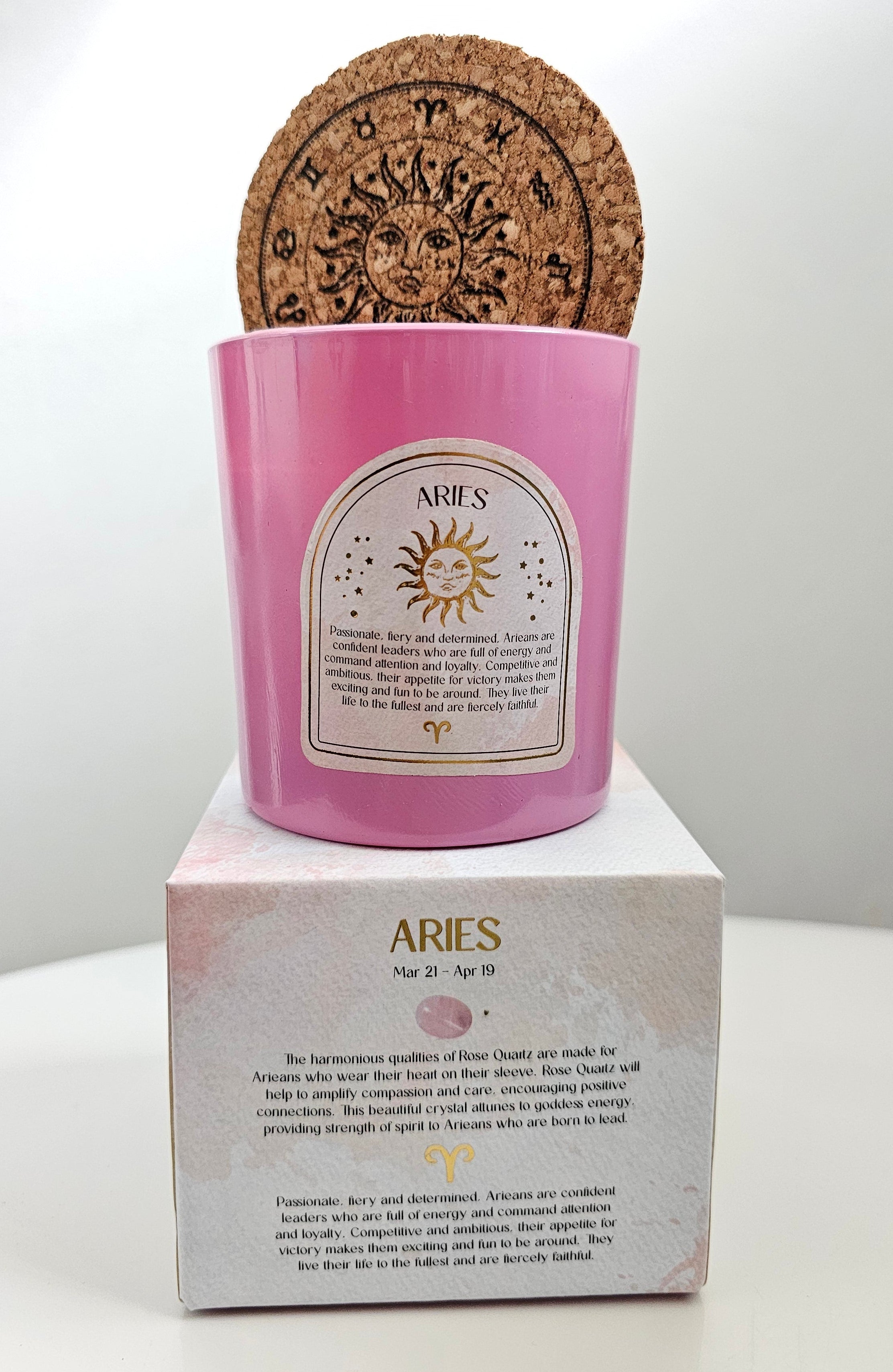 Aries pink zodiac candle with crystals 